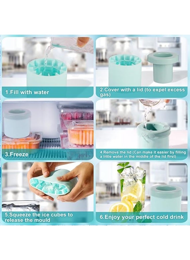فالمر صواني مكعبات ثلج اسطوانية من السيليكون، اوضاع مكعبات ثلج صغيرة، كوب صانع ثلج صغير للثلاجة والفريزر - كوب ضغط وفك (ازرق ورمادي) - Image 3