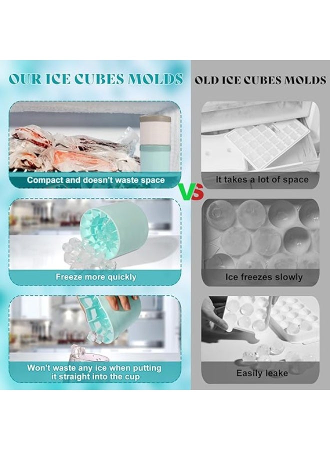 فالمر صواني مكعبات ثلج اسطوانية من السيليكون، اوضاع مكعبات ثلج صغيرة، كوب صانع ثلج صغير للثلاجة والفريزر - كوب ضغط وفك (ازرق ورمادي) - Image 5