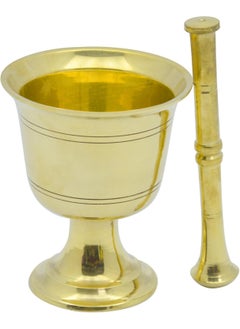 Royal Brass Mortar and Pestle with Carving Spice Herb Grinder Gold (Size 13cm)  - Image 1