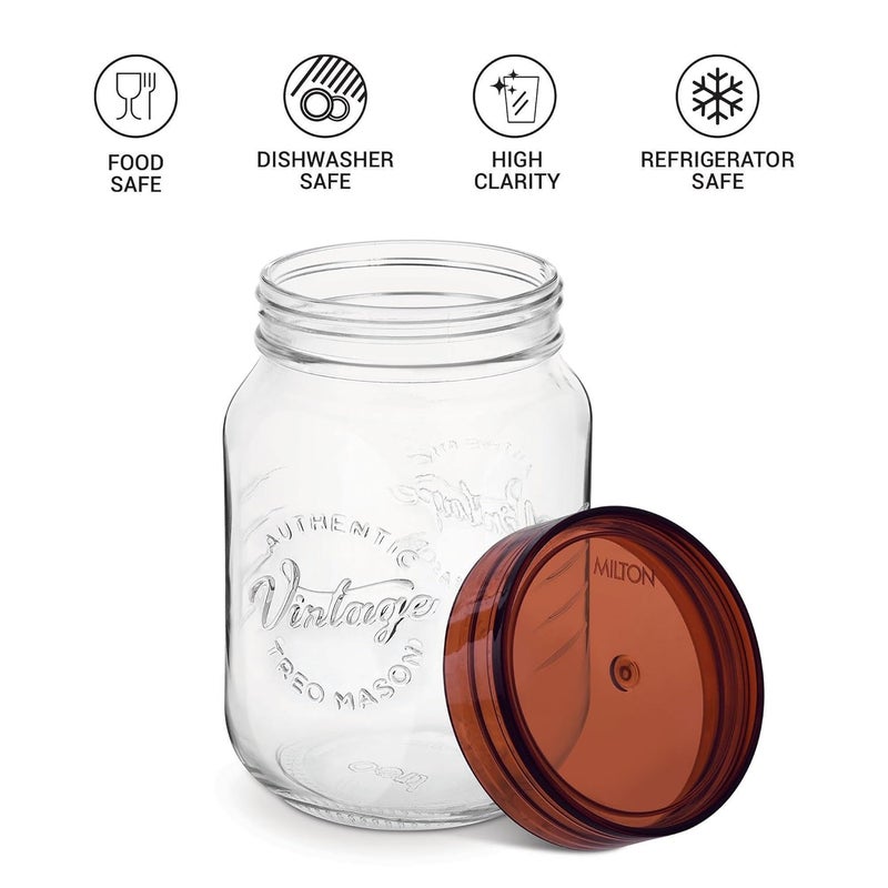 TREO By Milton Vintage Glass Jar with Airtight Lid Glassy Kitchen Storage Container, BPA Free, Transparent Storage Organizer, Multipurpose Dabba for Food, Spice, Cereals, Cookies, Dry Food, 1500ml - Image 3