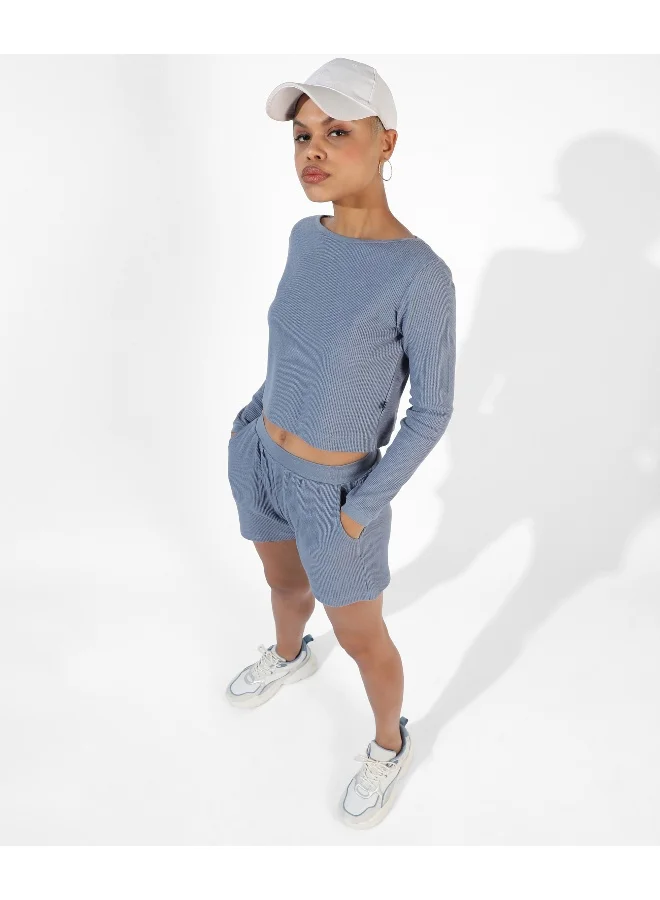 Pinacolada  Women's Solid Blue Regular Fit Co-Ords Set for Women | Best Price UAE
