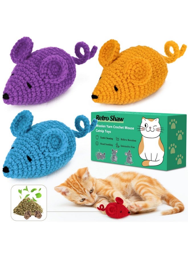 ريترو شاو ألعاب ريترو شاو كاتنيب، ألعاب فئران كروشيه للقطط، 3 قطع من خيوط كاتنيب، ألعاب حيوانات فأر، لعبة تنظيف أسنان آمنة للقطط الصغيرة داخل المنزل - Image 1