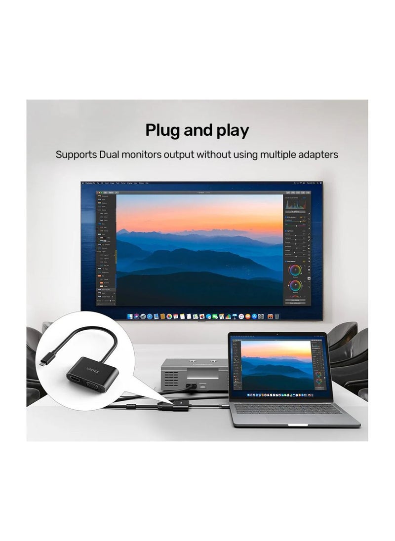 UNITEK - UNITEK USB-C to HDMI and VGA Adapter – 4K UHD HDMI Output and 1080P VGA, Compatible with MacBook, Chromebook, Dell, and More - Image 1