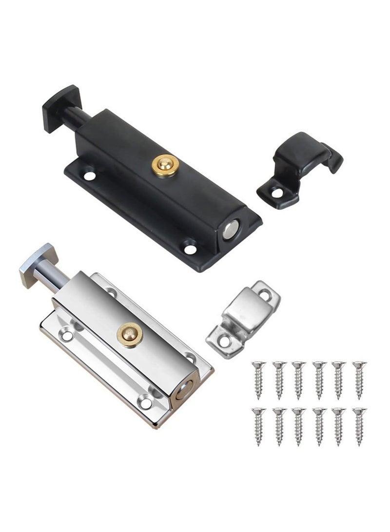 كابتن تيك 2 Pack Polished Chrome Door Bolt Bathroom Lock Portable Silver Black Bolts for Internal Doors - Image 1