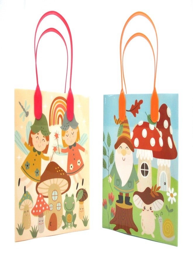 TINYMILLS Garden Gnomes Mushroom Woodland Fairies Party Favor Treat Bags Goodie Bags with Handles Pack of 12 - Image 3