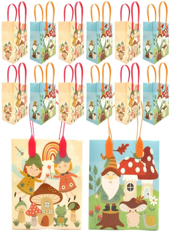 TINYMILLS Garden Gnomes Mushroom Woodland Fairies Party Favor Treat Bags Goodie Bags with Handles Pack of 12 - Image 1