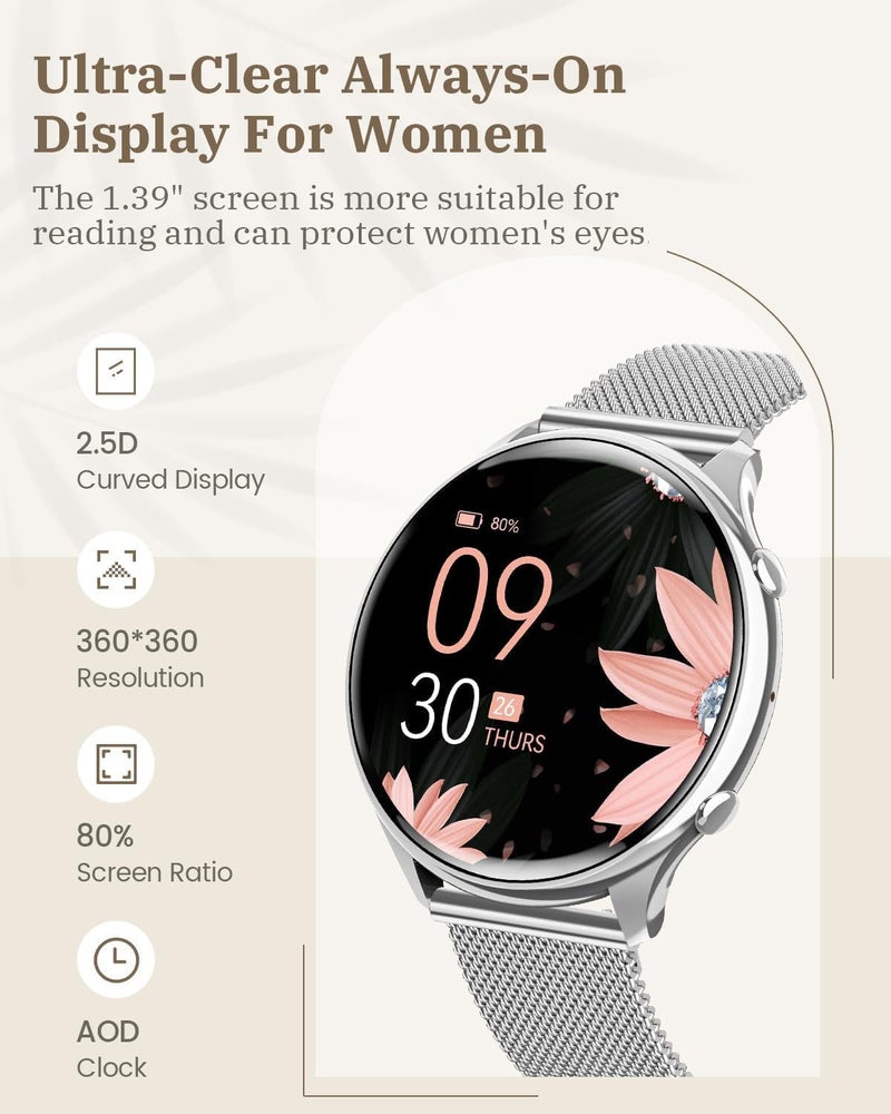 Smart Watches for Women(Answer/Make Calls), 1.39” HD Touchscreen, Durable Battery Life, Smart Watch with Heart Rate/Sleep Monitor, IP67 Waterproof Fitness Tracker for Android iOS - Image 2