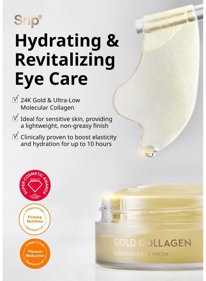 SNP 125Da Collagen + 24K Gold Perfection Eye Patch | Nourishing Under Eye Patches for Wrinkles and Dark Spots | Under Masks for Puffy Eyes and Dark Circles | Korean Collagen Skincare | 60 Patches - Image 2