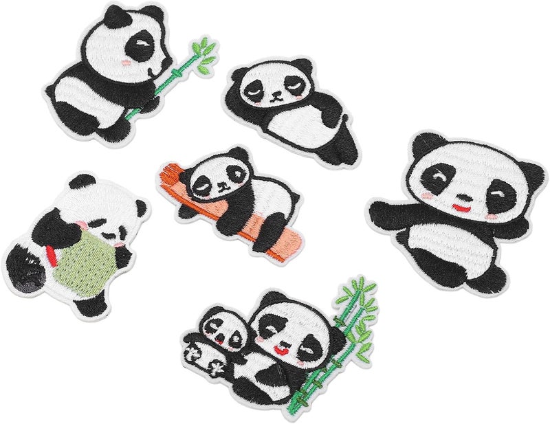 GLOGLOW Nan 6 Sets Panda Embroidery Patch, Cotton Iron On Patches for Cute Animal Style Clothes Accessories, Fun for Kids and Adults Other Sewing and Embroidery Supplies - Image 2