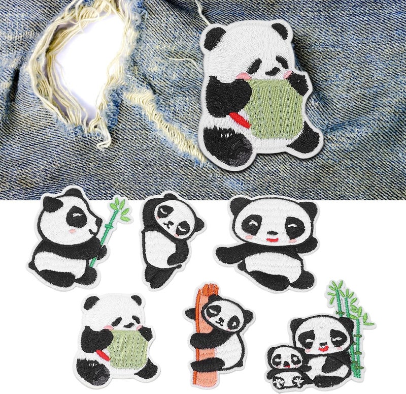 GLOGLOW Nan 6 Sets Panda Embroidery Patch, Cotton Iron On Patches for Cute Animal Style Clothes Accessories, Fun for Kids and Adults Other Sewing and Embroidery Supplies - Image 4