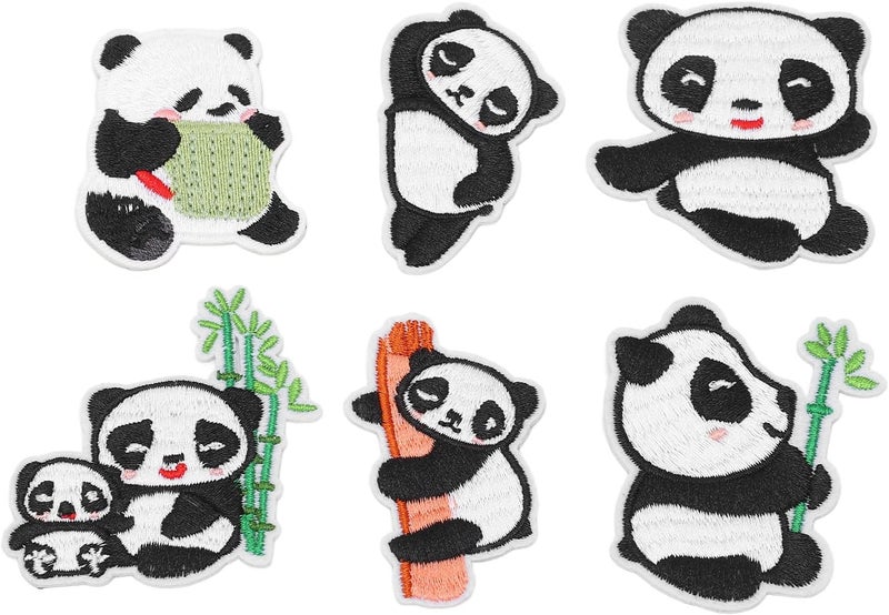 GLOGLOW Nan 6 Sets Panda Embroidery Patch, Cotton Iron On Patches for Cute Animal Style Clothes Accessories, Fun for Kids and Adults Other Sewing and Embroidery Supplies - Image 3