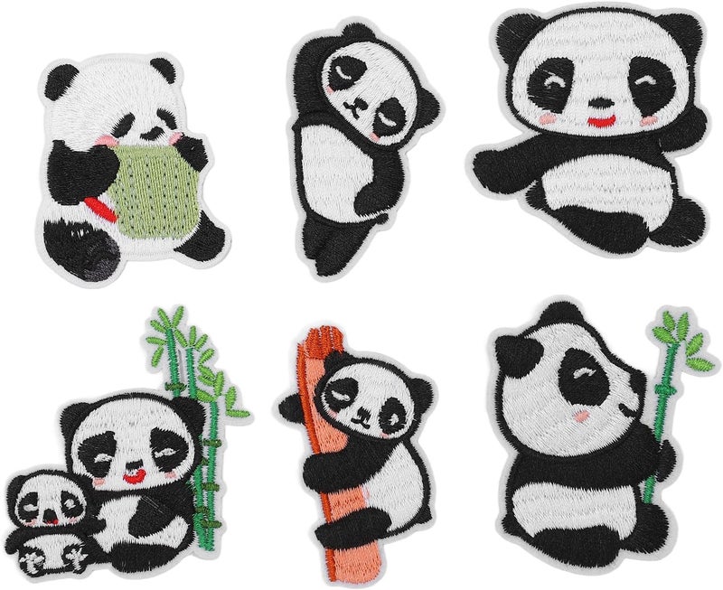 GLOGLOW Nan 6 Sets Panda Embroidery Patch, Cotton Iron On Patches for Cute Animal Style Clothes Accessories, Fun for Kids and Adults Other Sewing and Embroidery Supplies - Image 1
