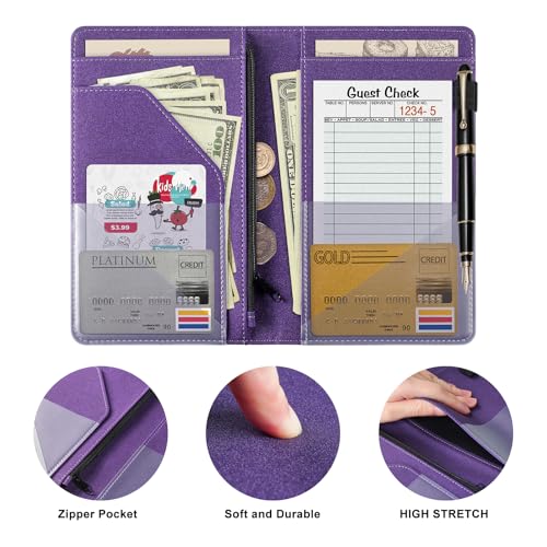 EcoVision Server Book for Waitress, Leather Waiter Organizer with Zipper Pocket, Restaurant Waitstaff Booklet, Guest Check Holder with Money Pocket, Fits Server Apron - Image 4