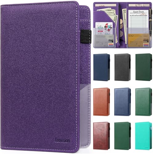 EcoVision Server Book for Waitress, Leather Waiter Organizer with Zipper Pocket, Restaurant Waitstaff Booklet, Guest Check Holder with Money Pocket, Fits Server Apron - Image 1