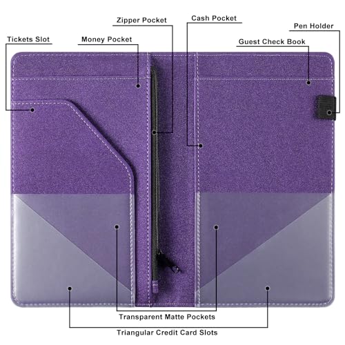 EcoVision Server Book for Waitress, Leather Waiter Organizer with Zipper Pocket, Restaurant Waitstaff Booklet, Guest Check Holder with Money Pocket, Fits Server Apron - Image 3