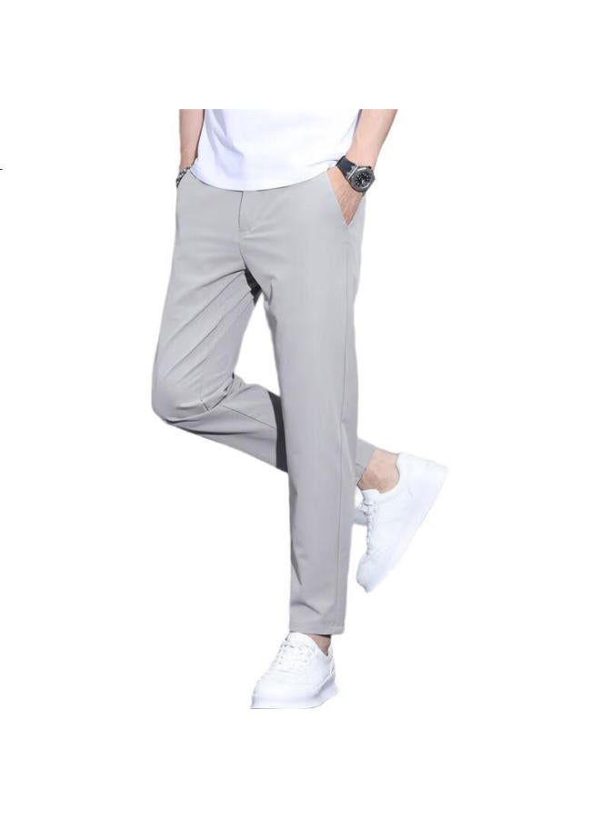 Playboy Casual Pants For Men, Spring And Summer Ice Silk Trousers, Slim-Fit Tapered Trendy Cropped Pants, Light Gray, Size 32 - Image 2