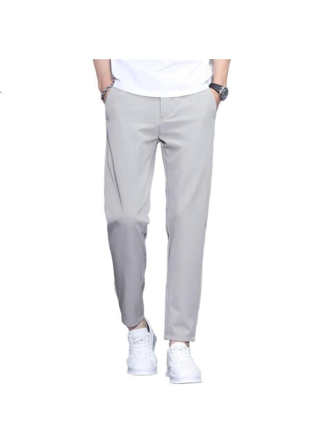 Playboy Casual Pants For Men, Spring And Summer Ice Silk Trousers, Slim-Fit Tapered Trendy Cropped Pants, Light Gray, Size 32 - Image 1