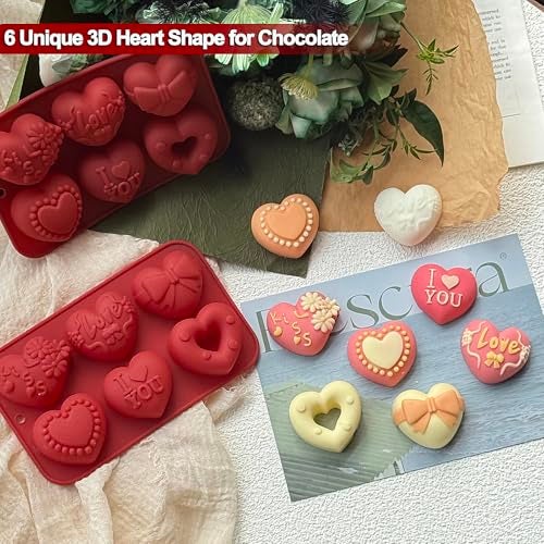 ZINDIACINE 2 Pack Silicone Heart Mold, 6 Unique Valentine's Day Heart Chocolate Molds,Heart Shapes Silicone Baking Mold for Cake Chocolate Mousse, Food Grade Non-Stick Flexible Mold Oven Safe - Image 3