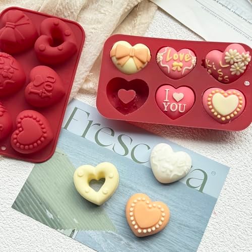 ZINDIACINE 2 Pack Silicone Heart Mold, 6 Unique Valentine's Day Heart Chocolate Molds,Heart Shapes Silicone Baking Mold for Cake Chocolate Mousse, Food Grade Non-Stick Flexible Mold Oven Safe - Image 5