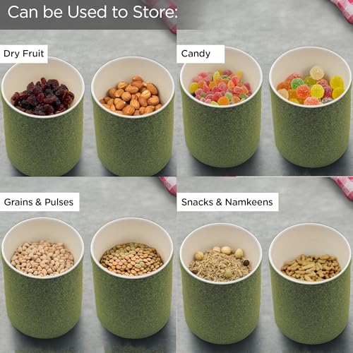 UMAI Ceramic Jars for Kitchen Storage with Bamboo Lids and Iron Stand | Set of 3 | Airtight Kitchen Containers Set | Multipurpose Jars for Pickles Dry Fruits Nuts | 650ml Each | Green | Diwali Gifts - Image 5