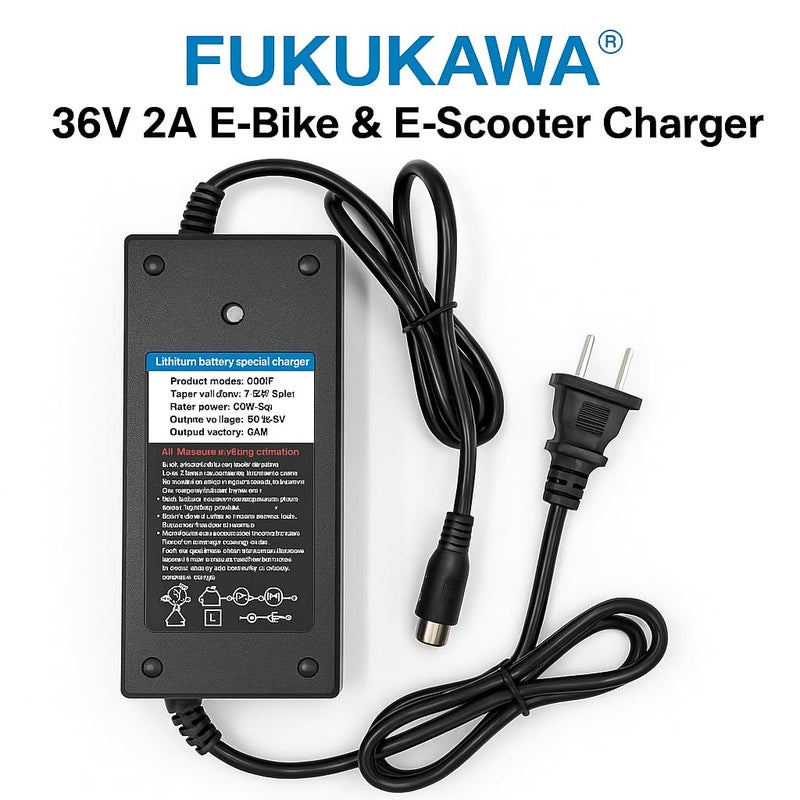 Fukukawa شاحن فوكوكابا® ‎36V 2A للسكوتر الكهربائي والدراجة الكهربائية | خرج ‎DC ‎42V شاحن بطارية ليثيوم ذكي وسريع | محول ‎220V ‎50Hz بقدرة ‎95W مع حماية من ارتفاع الحرارة وتجاوز التيار وقصر الدائرة - Image 5