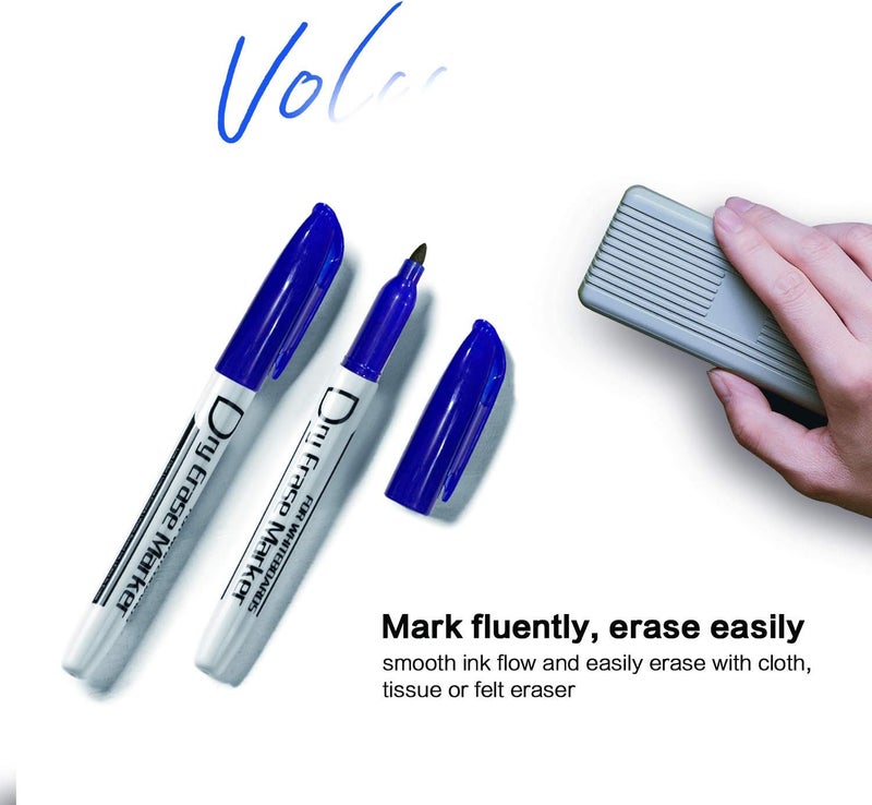 Volcanics Blue Dry Erase Markers Low Odor Fine Whiteboard Markers Thin Box of 12 - Image 4