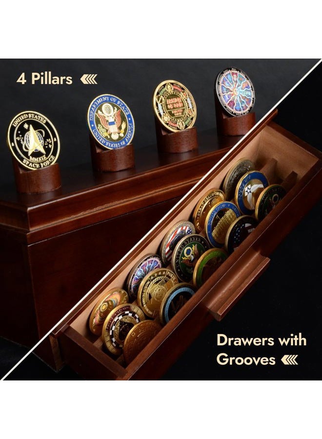 ULTRGEE Challenge Coin Display Case, Coin Collection Display Holder for Military Medal Wooden Shadow Box Display Cabinet with Drawers and UV Resistant Acrylic Cover, Surprise Gift - Image 2