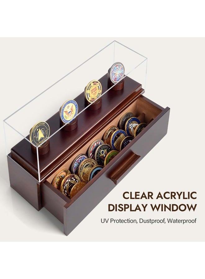ULTRGEE Challenge Coin Display Case, Coin Collection Display Holder for Military Medal Wooden Shadow Box Display Cabinet with Drawers and UV Resistant Acrylic Cover, Surprise Gift - Image 4