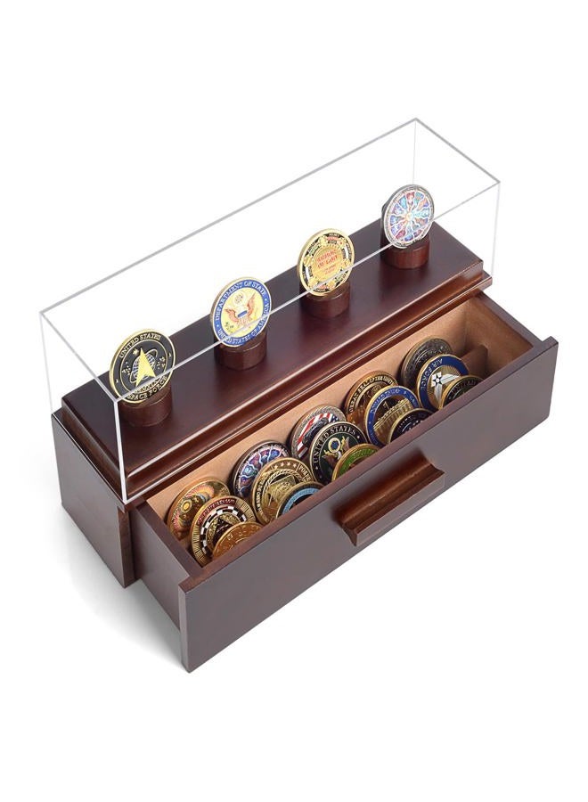 ULTRGEE Challenge Coin Display Case, Coin Collection Display Holder for Military Medal Wooden Shadow Box Display Cabinet with Drawers and UV Resistant Acrylic Cover, Surprise Gift - Image 1