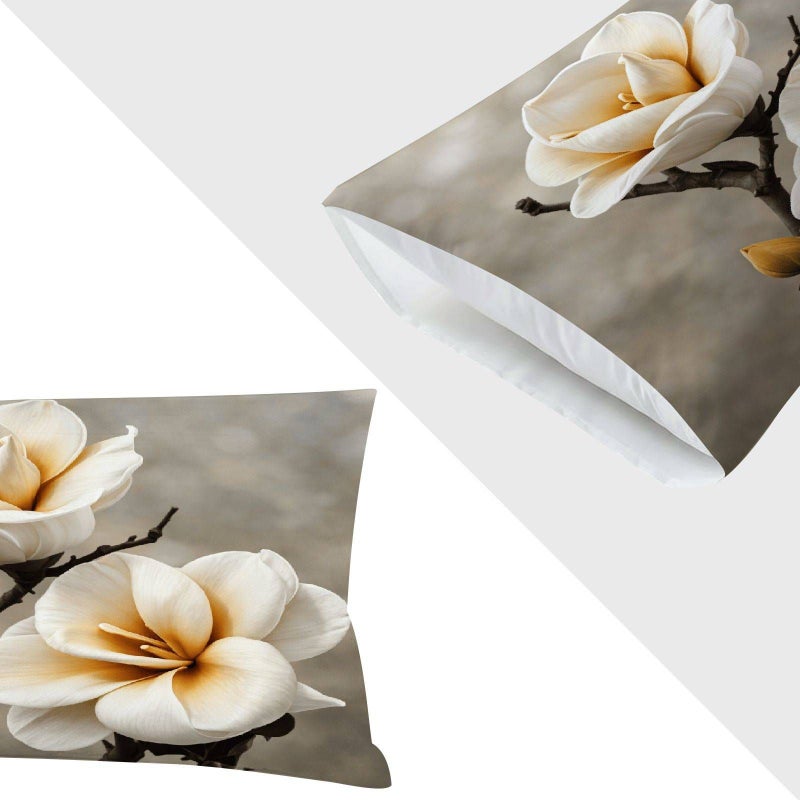 Set Of 2 Queen Size Mixed Color Pillowcases With Magnolia Blossom Branches Decorative Covers For Bed And Sofa Soft Fabric - Image 4