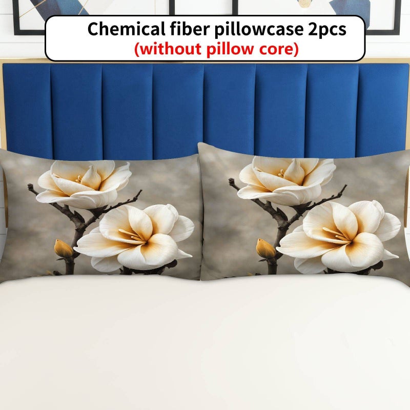 Set Of 2 Queen Size Mixed Color Pillowcases With Magnolia Blossom Branches Decorative Covers For Bed And Sofa Soft Fabric - Image 2