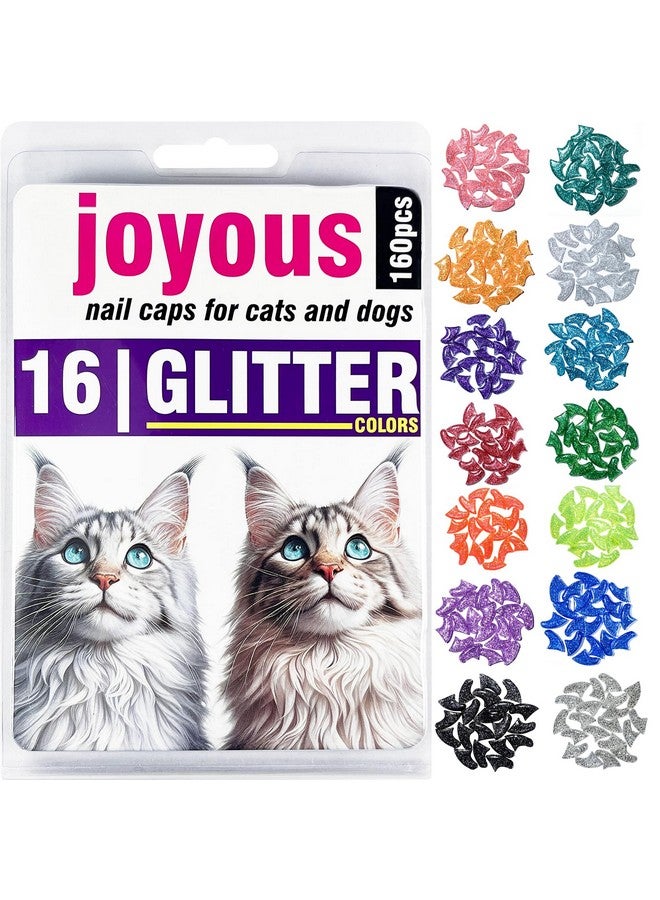 joyous 16x Glitter Colors / 160 pcs | Cat Nail Caps | Cat Claw Covers with Adhesives and Applicators (XS) - Image 1