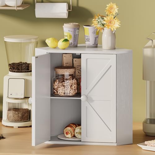 Trironsun Corner Bread Box for Kitchen Counter Double Layer Bamboo Bread Storage Container Large Capacity Bread Storage Bin Farmhouse Breadbox Organizer (White) - Image 3
