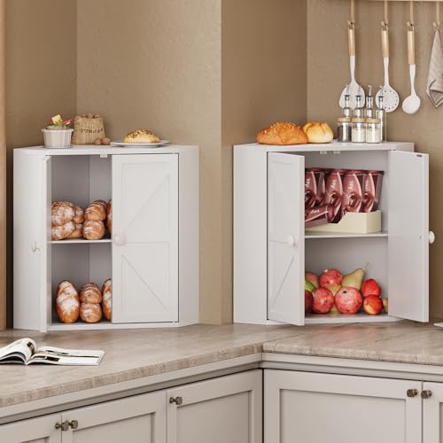 Trironsun Corner Bread Box for Kitchen Counter Double Layer Bamboo Bread Storage Container Large Capacity Bread Storage Bin Farmhouse Breadbox Organizer (White) - Image 4