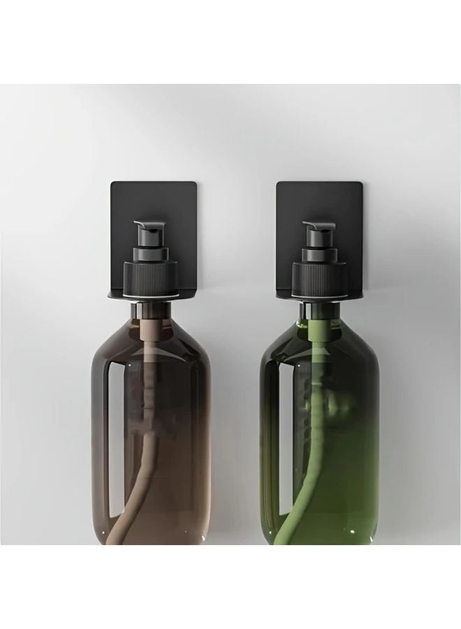 2Pcs Black Stainless Steel Wall Mounted Bottle Hooks Punch Free Adhesive Hanging Rack - Image 1