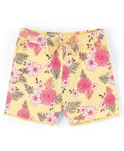 Pine Kids Pine Kids 100% Cotton Knit Mid Thigh Length Shorts Floral Printed - Yellow