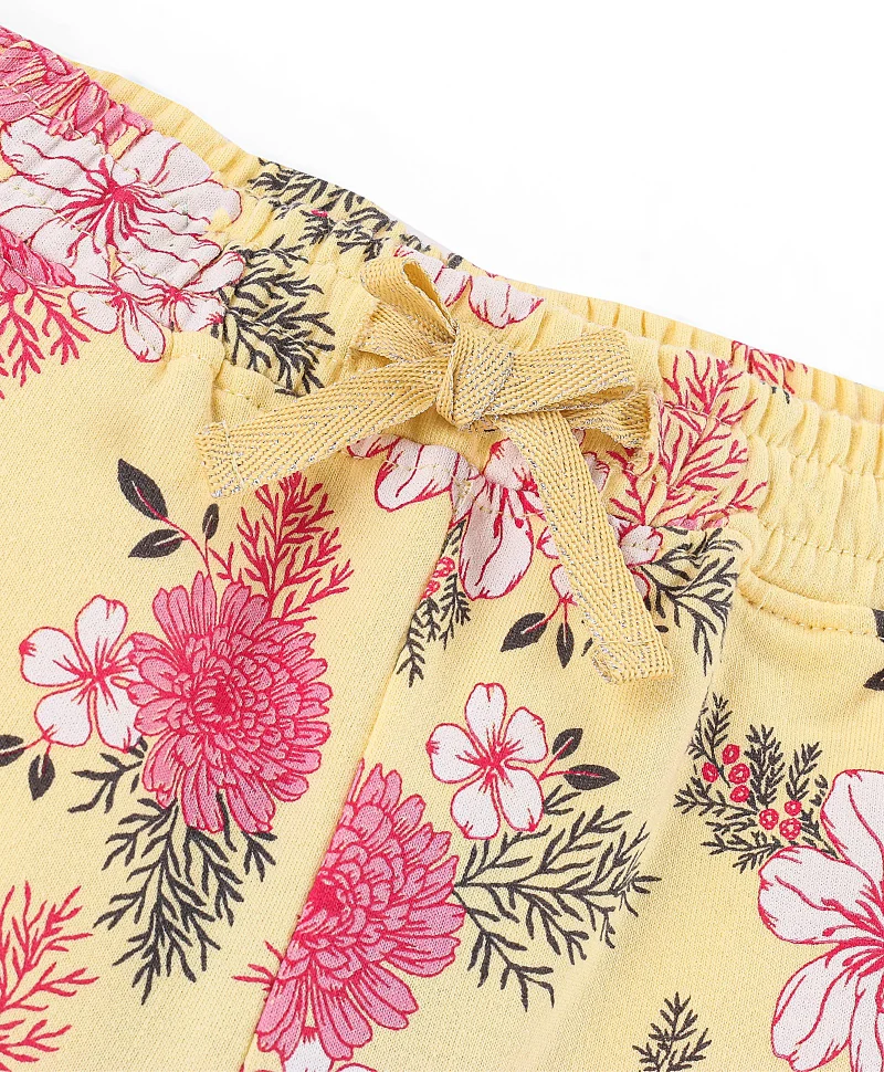 Pine Kids Pine Kids 100% Cotton Knit Mid Thigh Length Shorts Floral Printed - Yellow