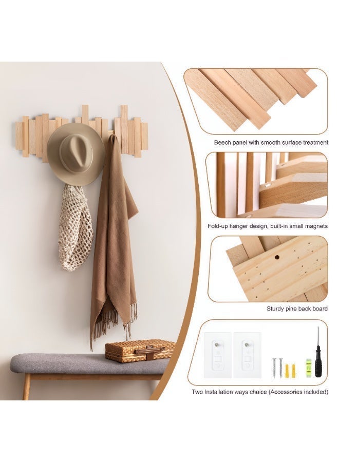 ALMiHomi Wooden Thobe Wall Hook Rack – 6 Flip-Down Hooks Natural Wood Robe & Abaya Hanger for Entryway Bedroom - Image 3