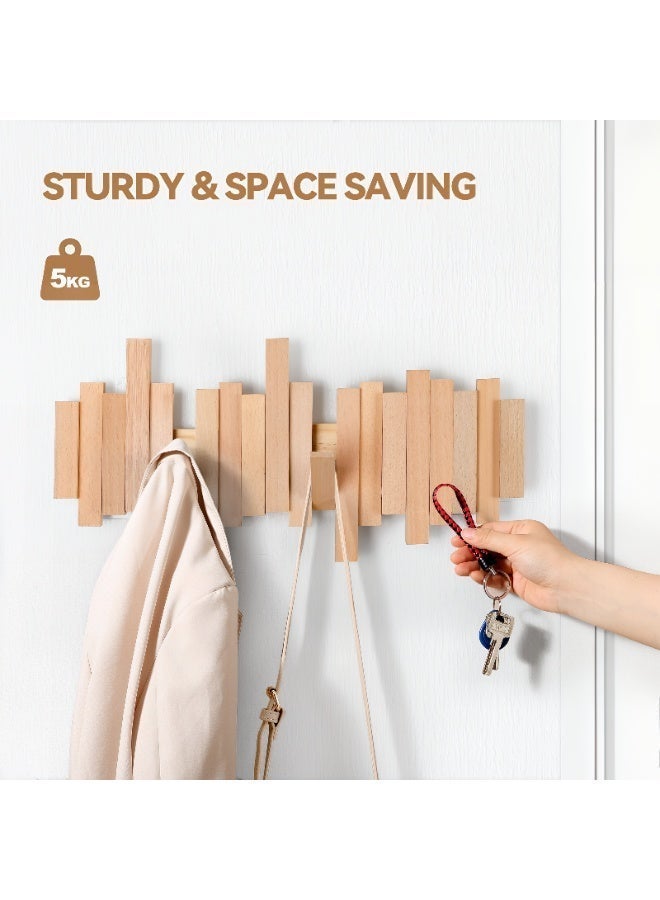 ALMiHomi Wooden Thobe Wall Hook Rack – 6 Flip-Down Hooks Natural Wood Robe & Abaya Hanger for Entryway Bedroom - Image 2