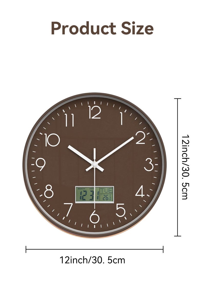 LEOKOR - 12 Inch Quartz Wall Clock Silent Non-Ticking Round Clock Battery Operated Easy to Read Decorative Wall Clock with Date Display - Image 1