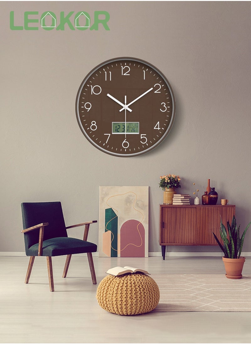 LEOKOR - 12 Inch Quartz Wall Clock Silent Non-Ticking Round Clock Battery Operated Easy to Read Decorative Wall Clock with Date Display - Image 1