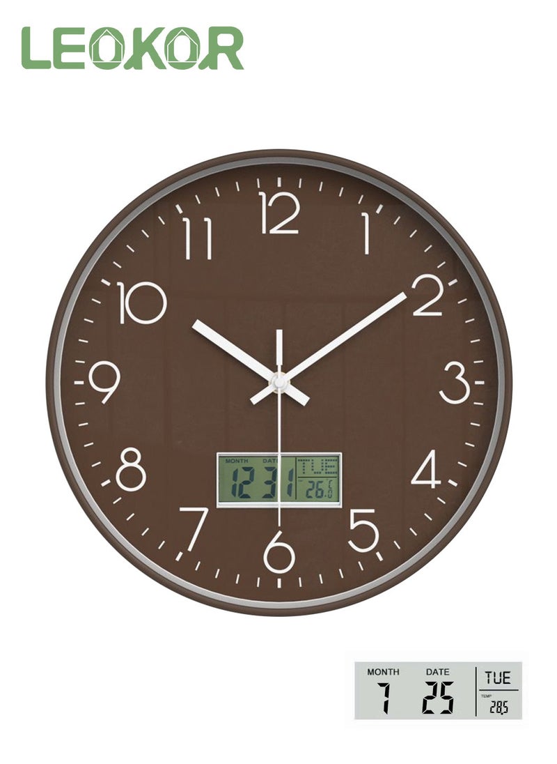 LEOKOR - 12 Inch Quartz Wall Clock Silent Non-Ticking Round Clock Battery Operated Easy to Read Decorative Wall Clock with Date Display - Image 1