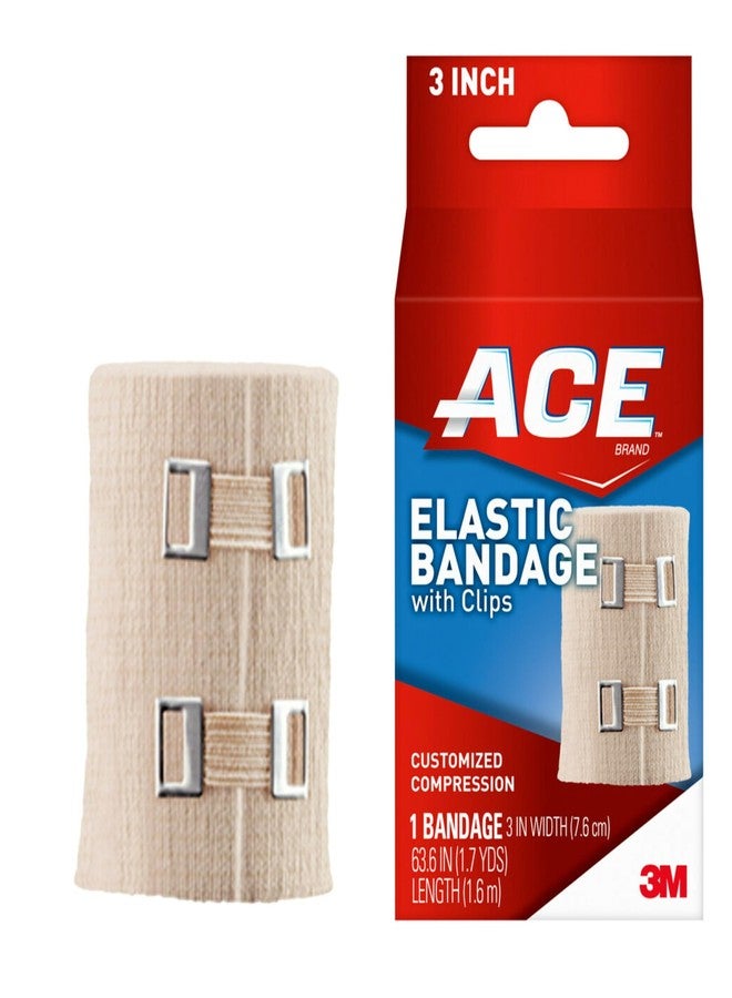 ACE 3 Inch Elastic Bandage with Clips, Beige, Great for Elbow, Ankle, Knee and More, Ideal for Sports, Comfortable design with soft feel, Wash and Reuse - Image 1