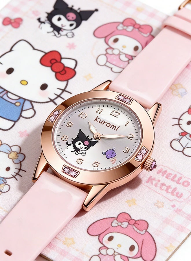 Sanrio Cartoon Sanrio Kuromi Pattern Kids Watch Children Cartoon Quartz Watches Including Cute Cat Pattern Watches Leather Quartz Watches for Gift - Image 2