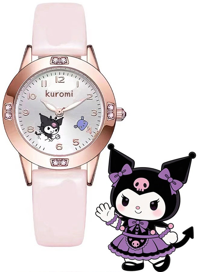 Sanrio Cartoon Sanrio Kuromi Pattern Kids Watch Children Cartoon Quartz Watches Including Cute Cat Pattern Watches Leather Quartz Watches for Gift - Image 1