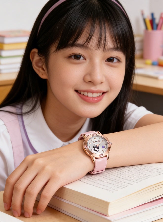 Sanrio Cartoon Sanrio Kuromi Pattern Kids Watch Children Cartoon Quartz Watches Including Cute Cat Pattern Watches Leather Quartz Watches for Gift - Image 5