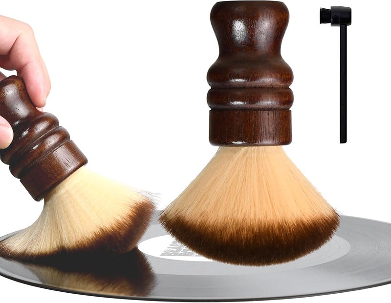 kulloomii 2-in-1 Vinyl Record Cleaning Kit with Stylus Brush - Anti Static Soft Record Cleaning Kit for Albums Record Players - Retro Wooden Handle Record Brush - High Density Microfiber Bristles Vinyl Brush Replaceable parts - Image 1