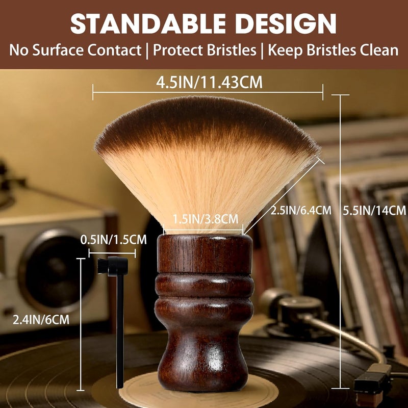 kulloomii 2-in-1 Vinyl Record Cleaning Kit with Stylus Brush - Anti Static Soft Record Cleaning Kit for Albums Record Players - Retro Wooden Handle Record Brush - High Density Microfiber Bristles Vinyl Brush Replaceable parts - Image 2