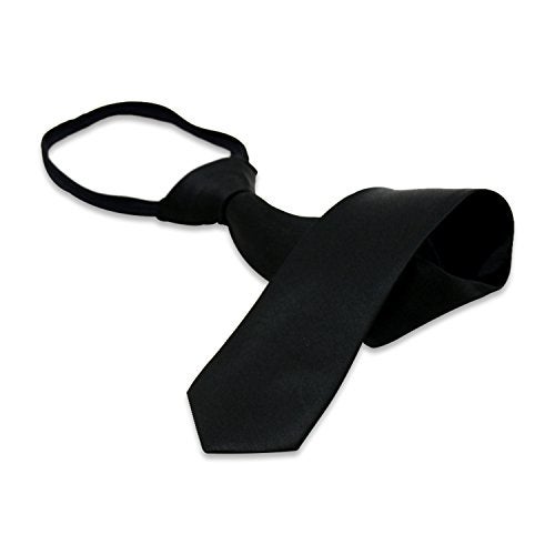 Aurya Boys'Solid Color Zipper Tie 15 inch Polyester Satin Zipper Neckties (Black) - Image 1