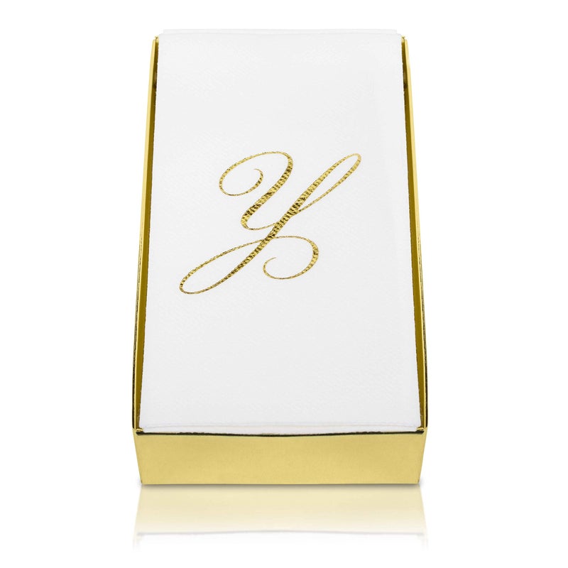 AH AMERICAN HOMESTEA AH AMERICAN HOMESTEAD Disposable Hand Towels for Bathroom - Guest Bathroom Essentials -Bathroom Paper Towels for Guests - Monogrammed Disposable Napkins - Wedding Napkins in Paper Towel Tray (Gold  E) - Image 5